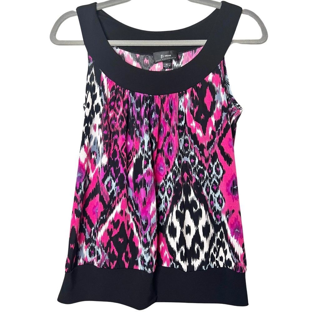 Black Pink Leopard Print Tank Top B-Wear Womens Size M GUC